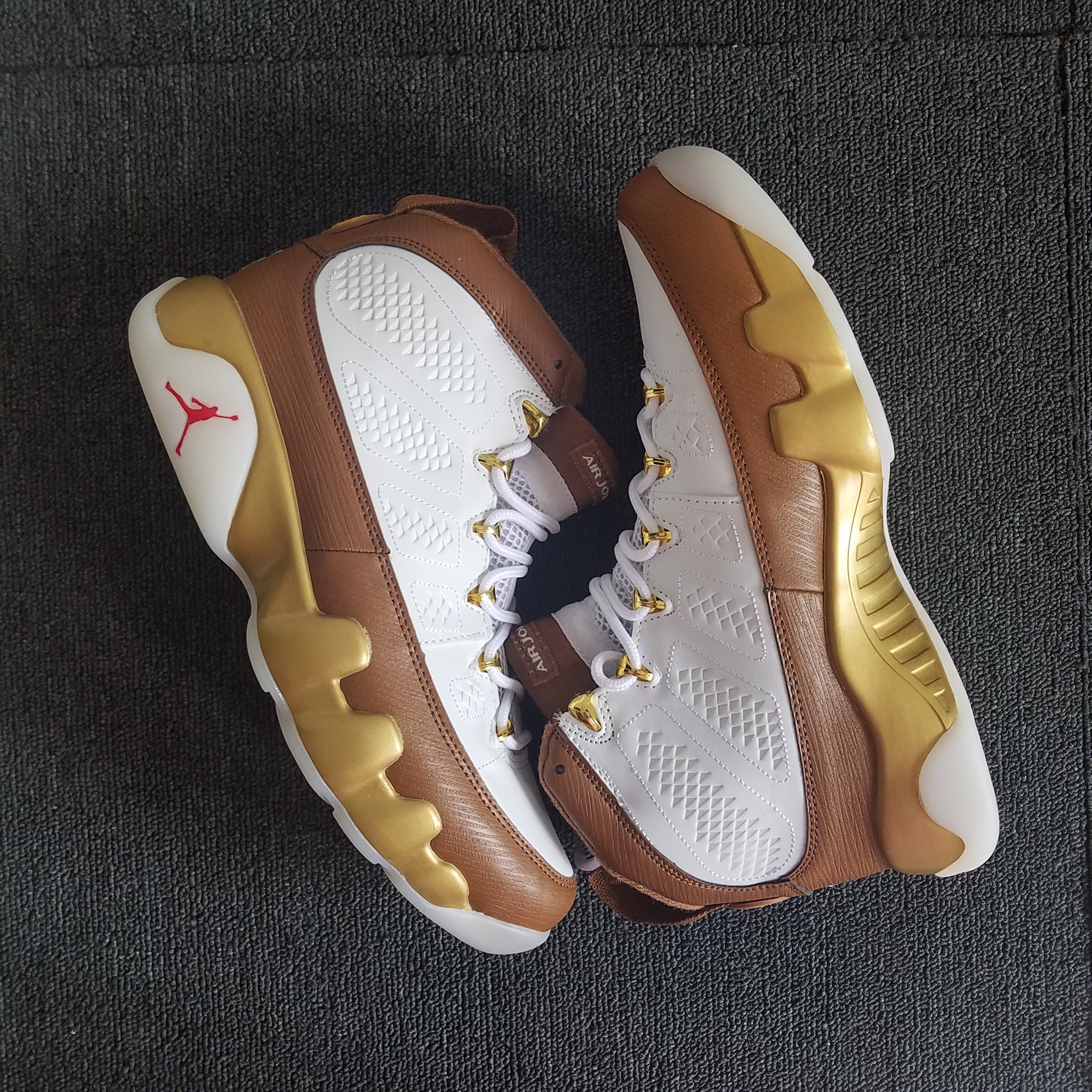 New Air Jordan 9 Retro White Brown Gold Shoes - Click Image to Close